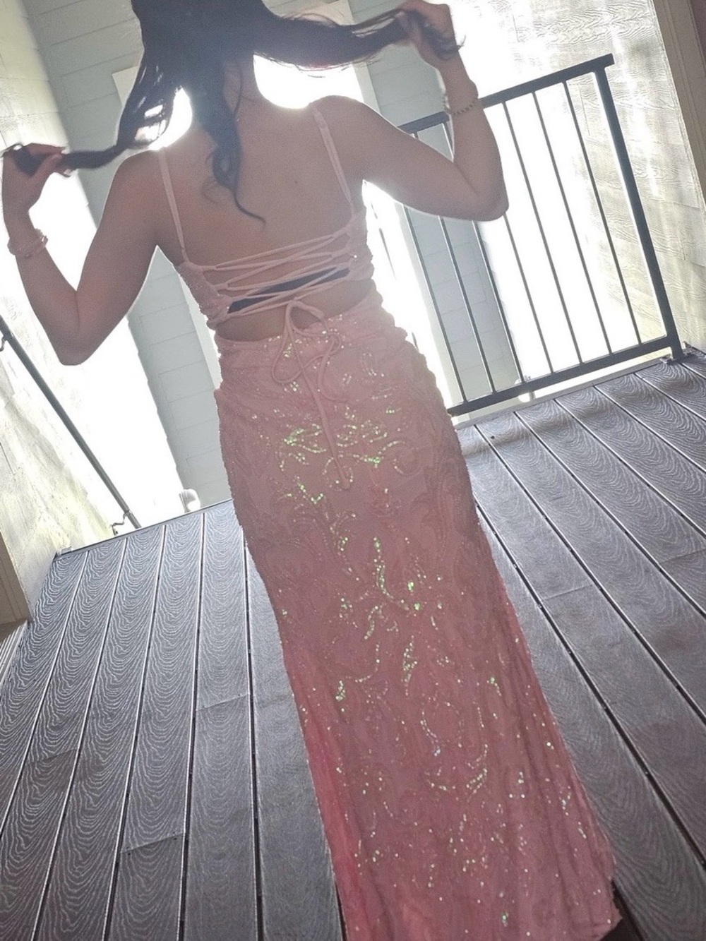 Sequin Lace-Up Pink Prom Dress!